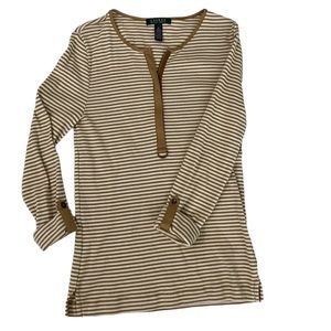 Ralph Lauren Yellow Stripped Long Sleeve Quarter Zip Top Size M